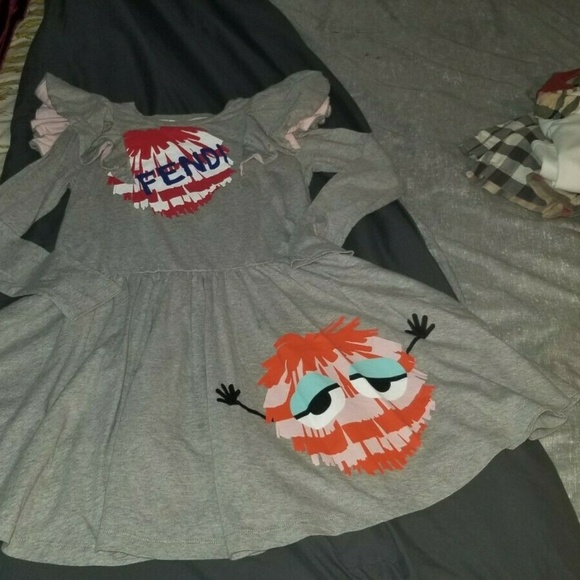 FENDI Kids Ruffle Sleeve Graphic Dress Gray Size 8 | Designer Luxury Girls 8Y - Picture 10 of 15